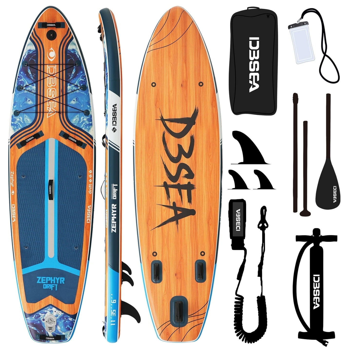 Genreen 11ft Inflatable Paddle Board & Fishing Stand up Paddle Board with Full SUP Accessories