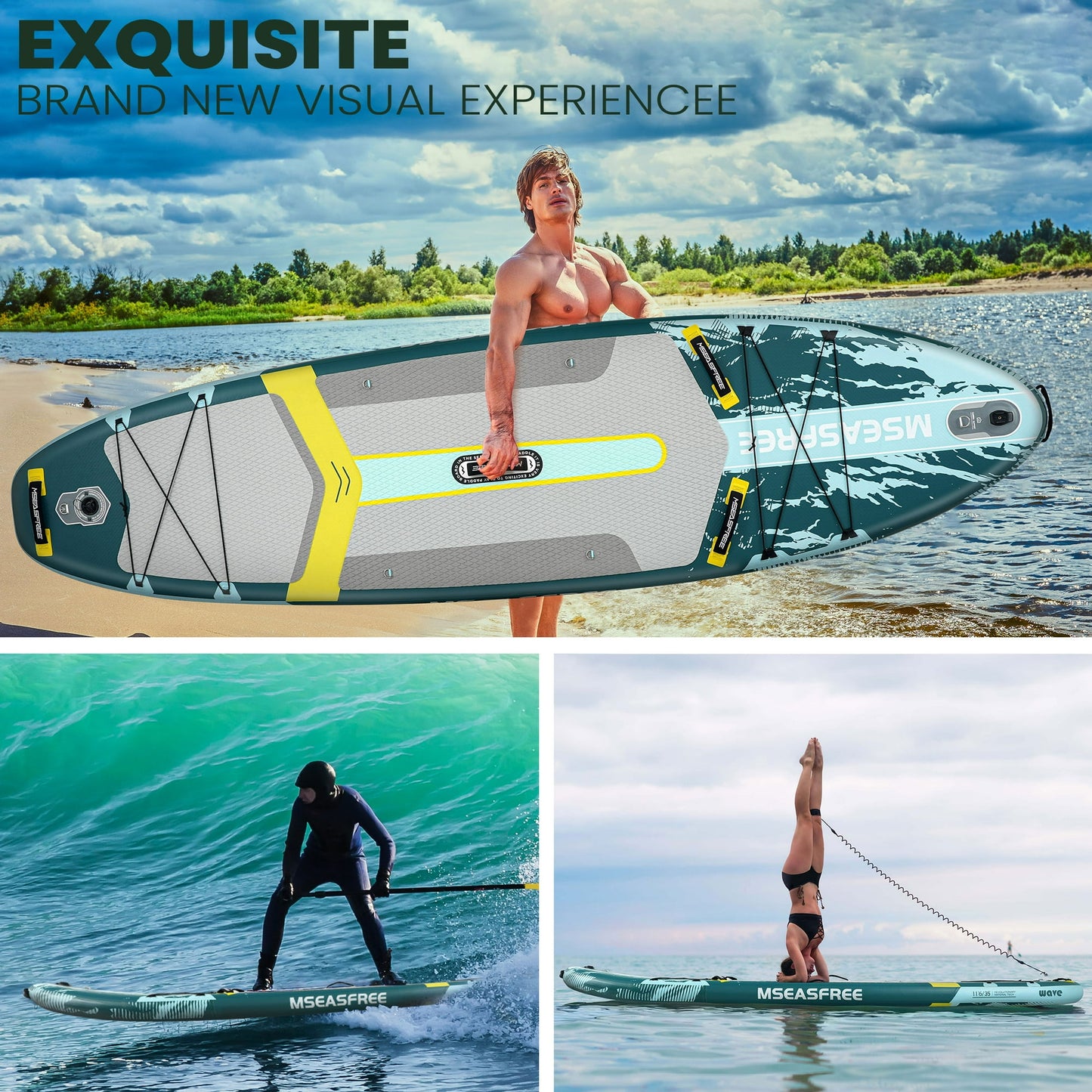 MSEASFREE 11.5 ft Inflatable Paddle Board All-Purpose Fishing Stand up Paddle Board with Full SUP Accessories