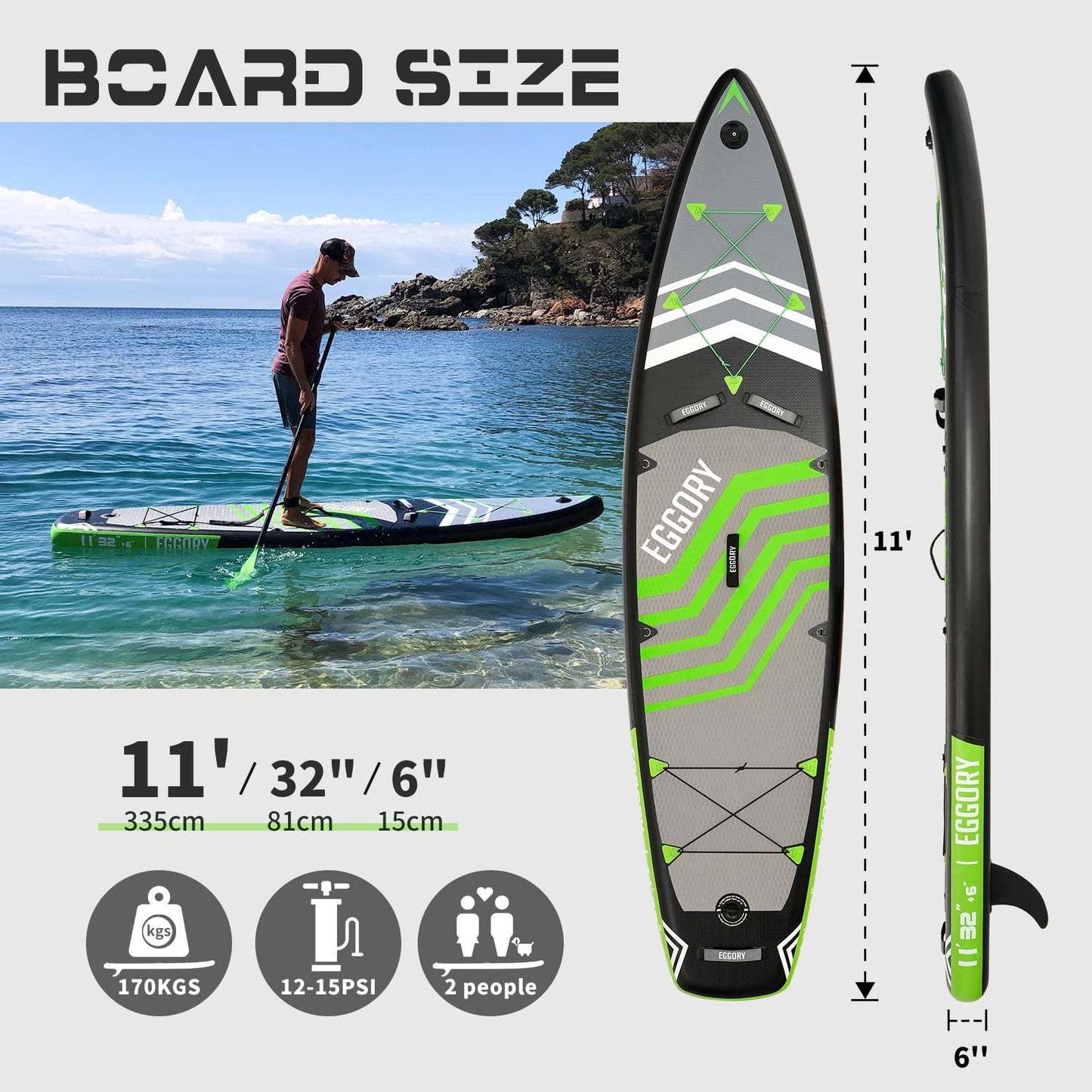 EGGORY 11 ft Inflatable Paddle Boards Stand Up Paddle Board with Premium SUP Accessories for Youth & Adults