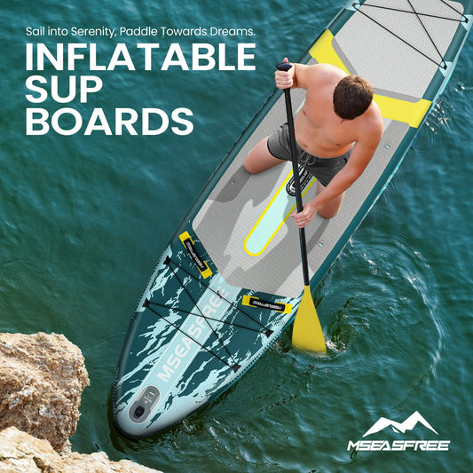 MSEASFREE 11.5 ft Inflatable Paddle Board All-Purpose Fishing Stand up Paddle Board with Full SUP Accessories